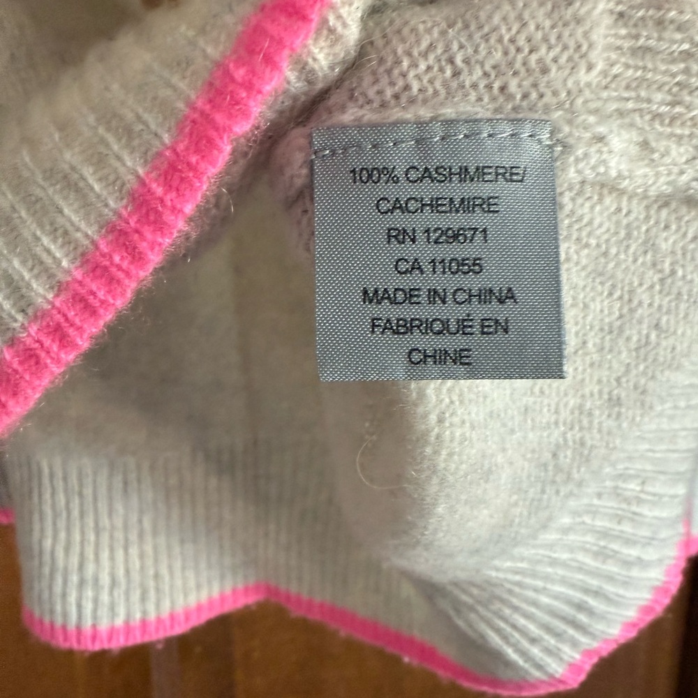 360 Sweater 100% cashmere light biege with pink trim -Size XS - Picture 5 of 6